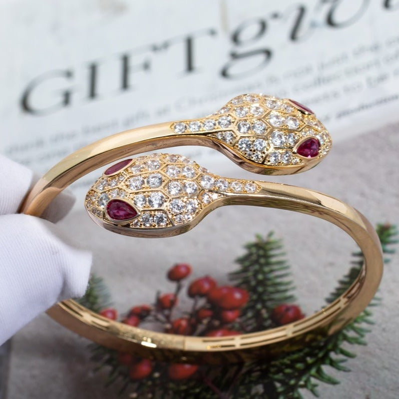 [AuraEcho]SERPENTI BRACELET PINK GOLD DIAMOND DOUBLE SNAKE