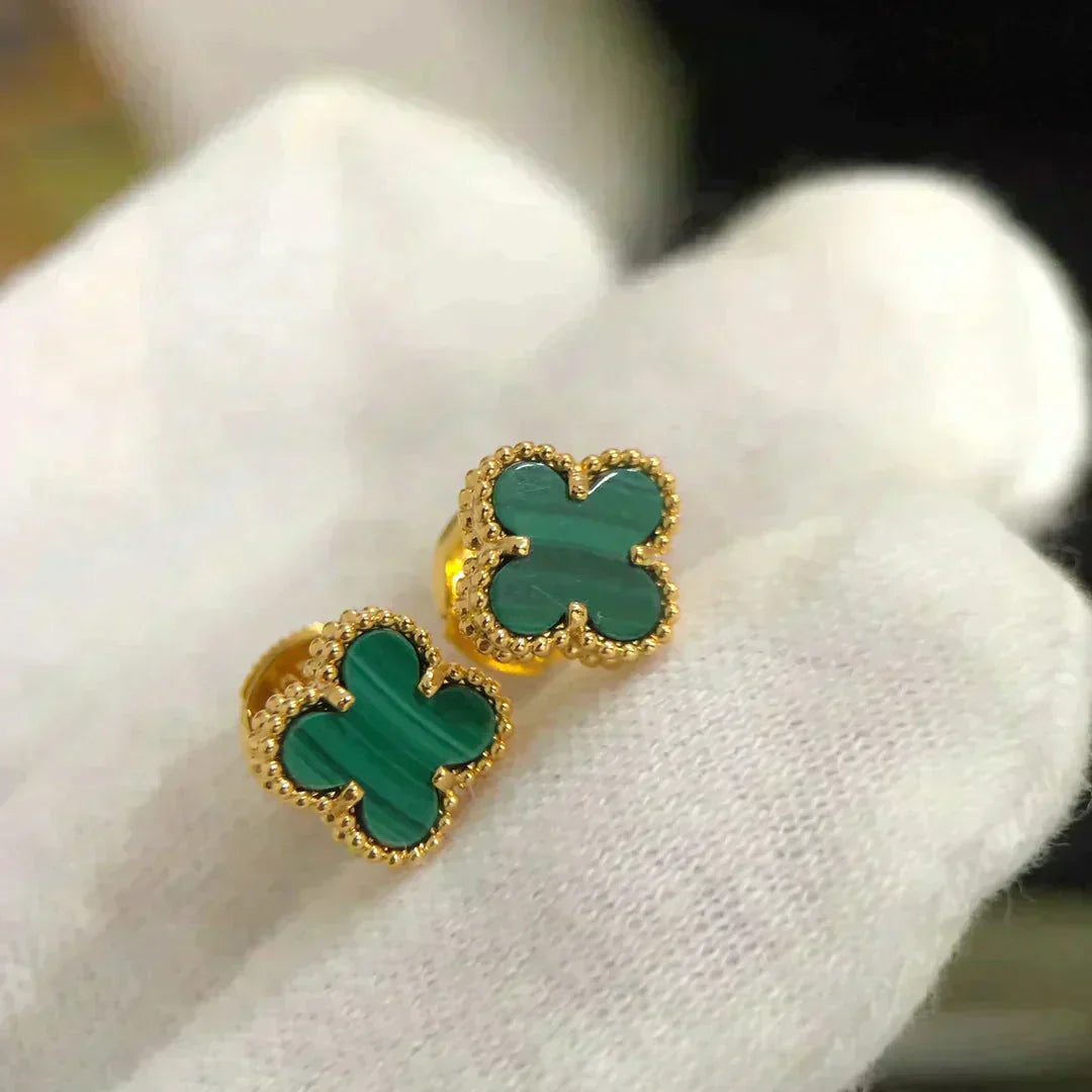 [AuraEcho]CLOVER MINI 9.5MM MALACHITE  EARRINGS