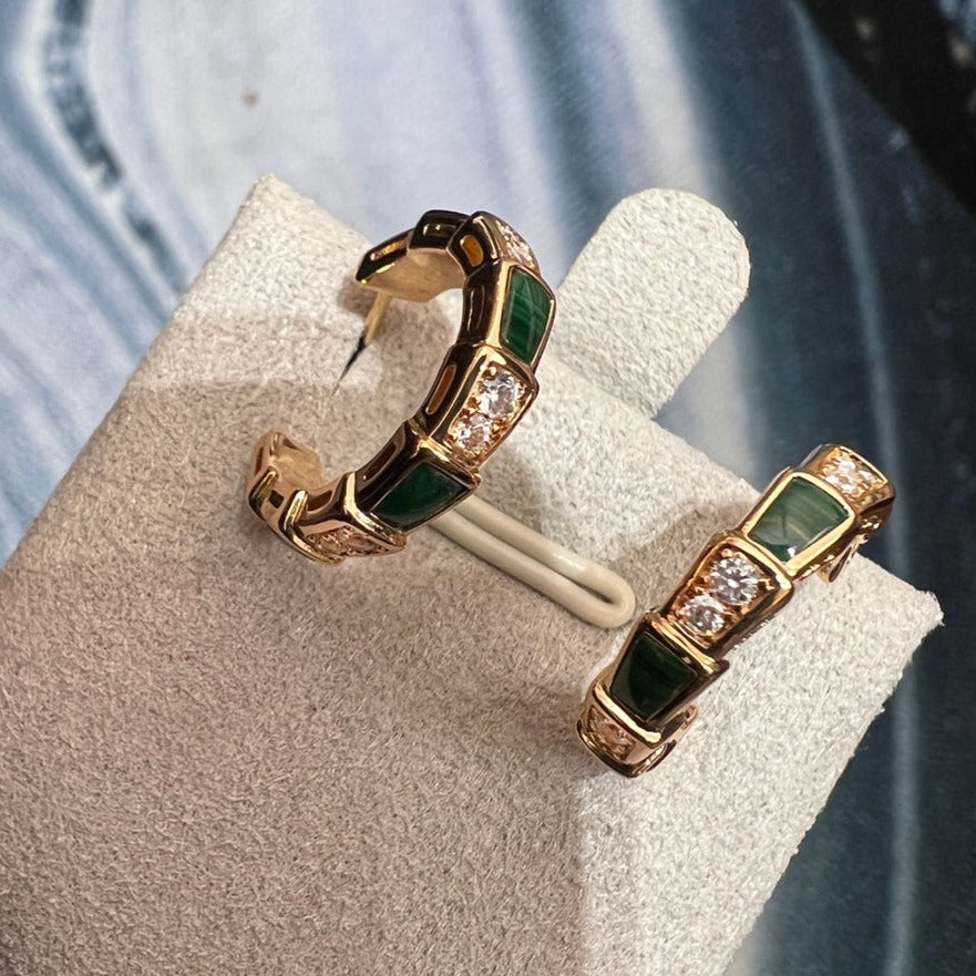 [AuraEcho]SERPENTI MALACHITE PINK GOLD EARRINGS