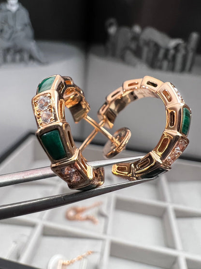 [AuraEcho]SERPENTI MALACHITE PINK GOLD EARRINGS