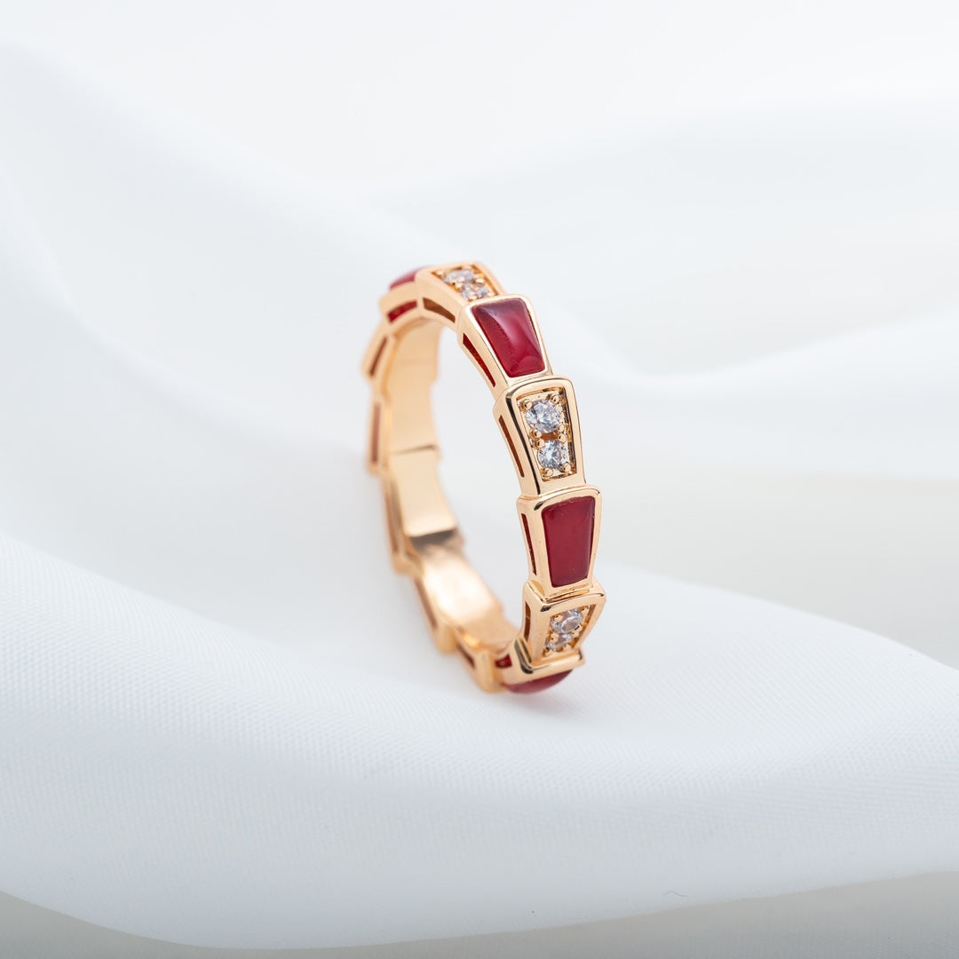 [AuraEcho]SERPENTI RING PINK GOLD CARNELIAN DIAMOND 3MM