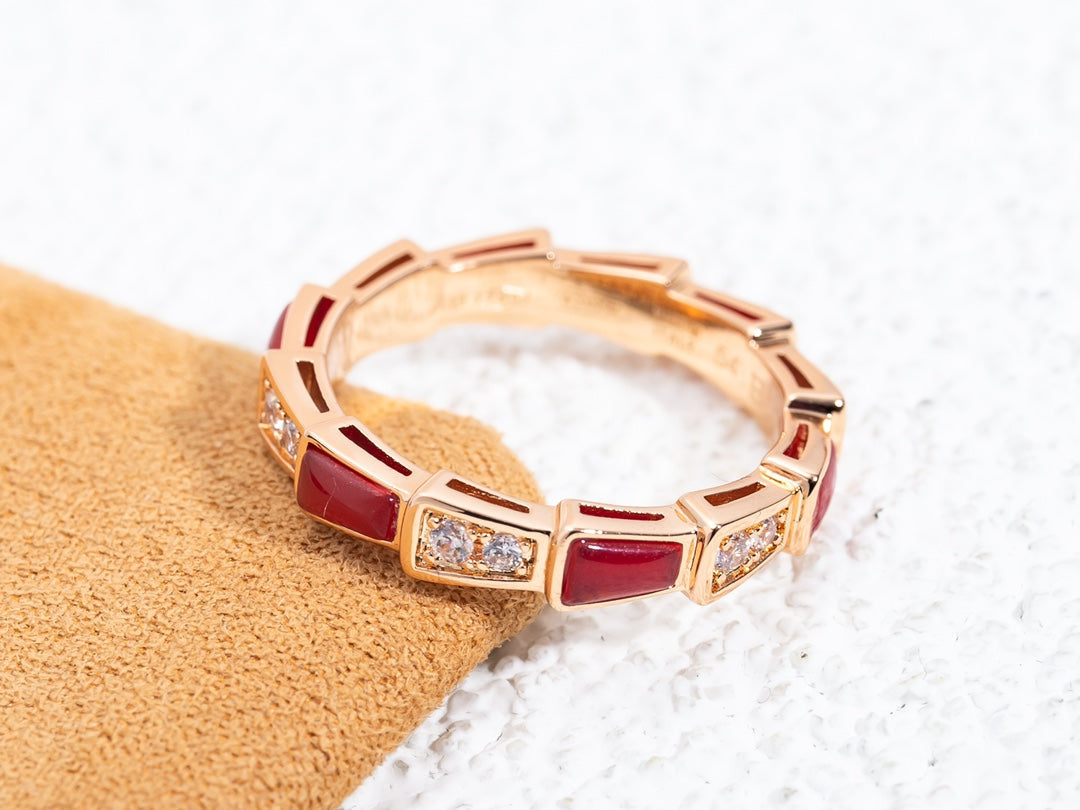 [AuraEcho]SERPENTI RING PINK GOLD CARNELIAN DIAMOND 3MM