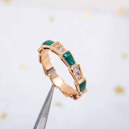 [AuraEcho]SERPENTI RING PINK GOLD MALACHITE DIAMOND 3MM
