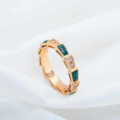 [AuraEcho]SERPENTI RING PINK GOLD MALACHITE DIAMOND 3MM