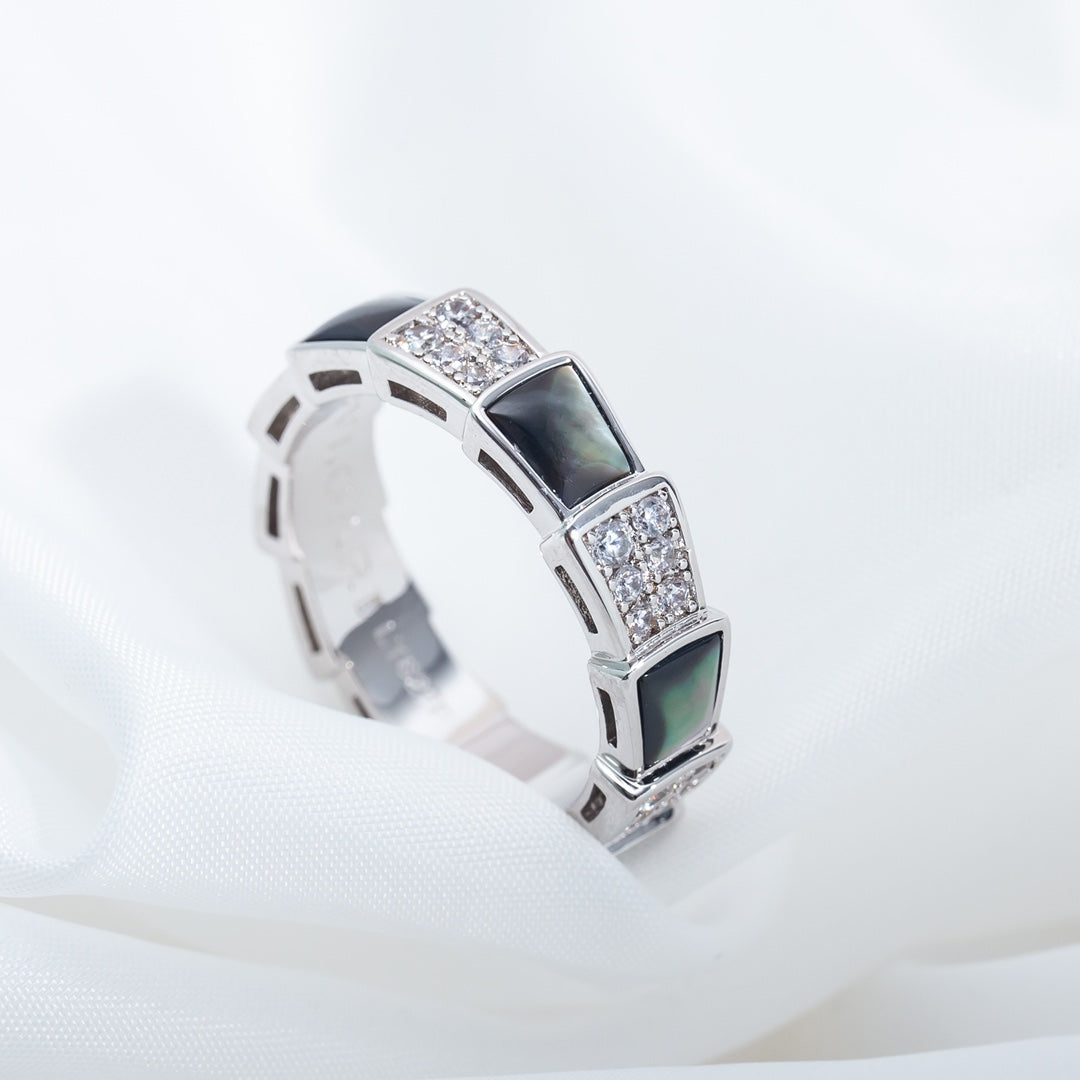 [AuraEcho]SERPENTI RING SILVER DIAMOND BLACK MOP 4MM
