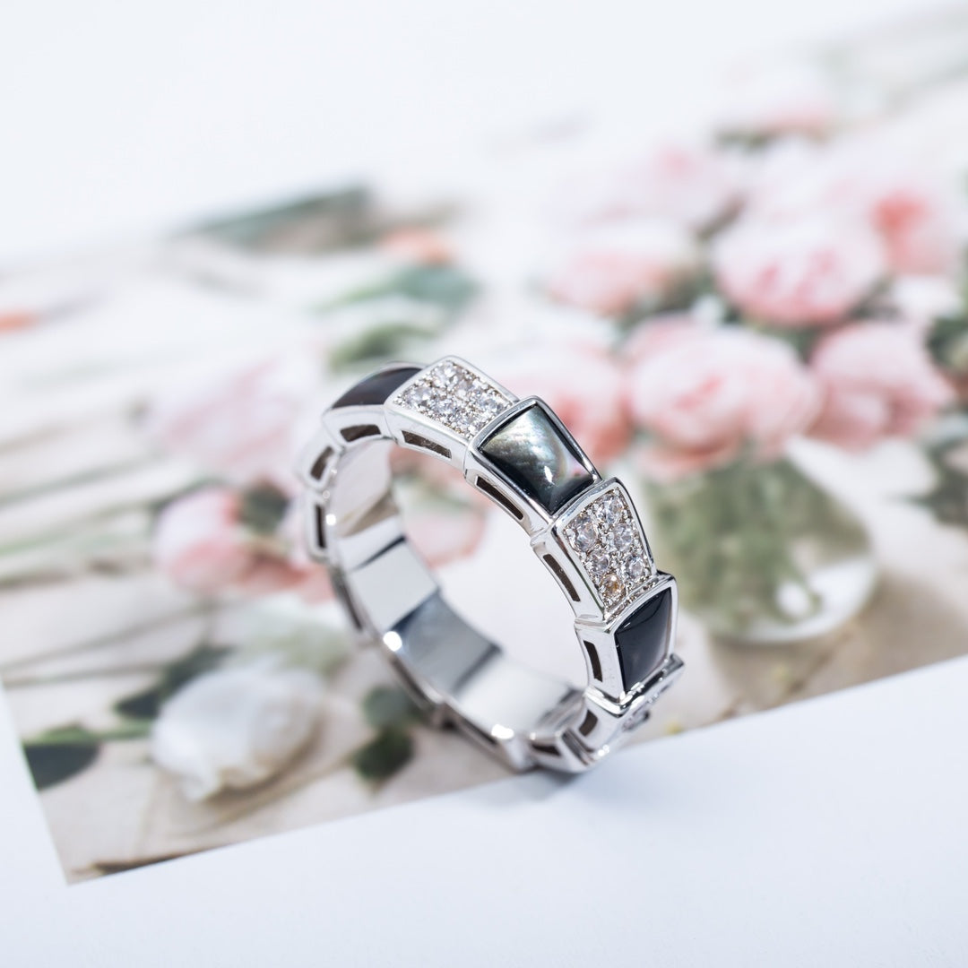 [AuraEcho]SERPENTI RING SILVER DIAMOND BLACK MOP 4MM