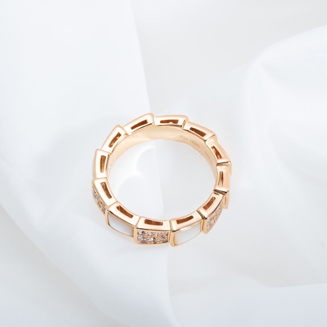 [AuraEcho]SERPENTI RING PINK GOLD MOP DIAMOND PAVED 4MM