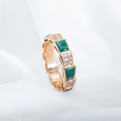 [AuraEcho]SERPENTI RING PINK GOLD MALACHITE DIAMOND PAVED 4MM