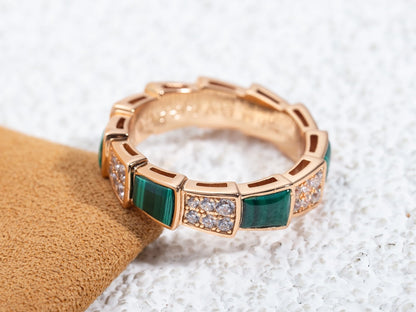 [AuraEcho]SERPENTI RING PINK GOLD MALACHITE DIAMOND PAVED 4MM