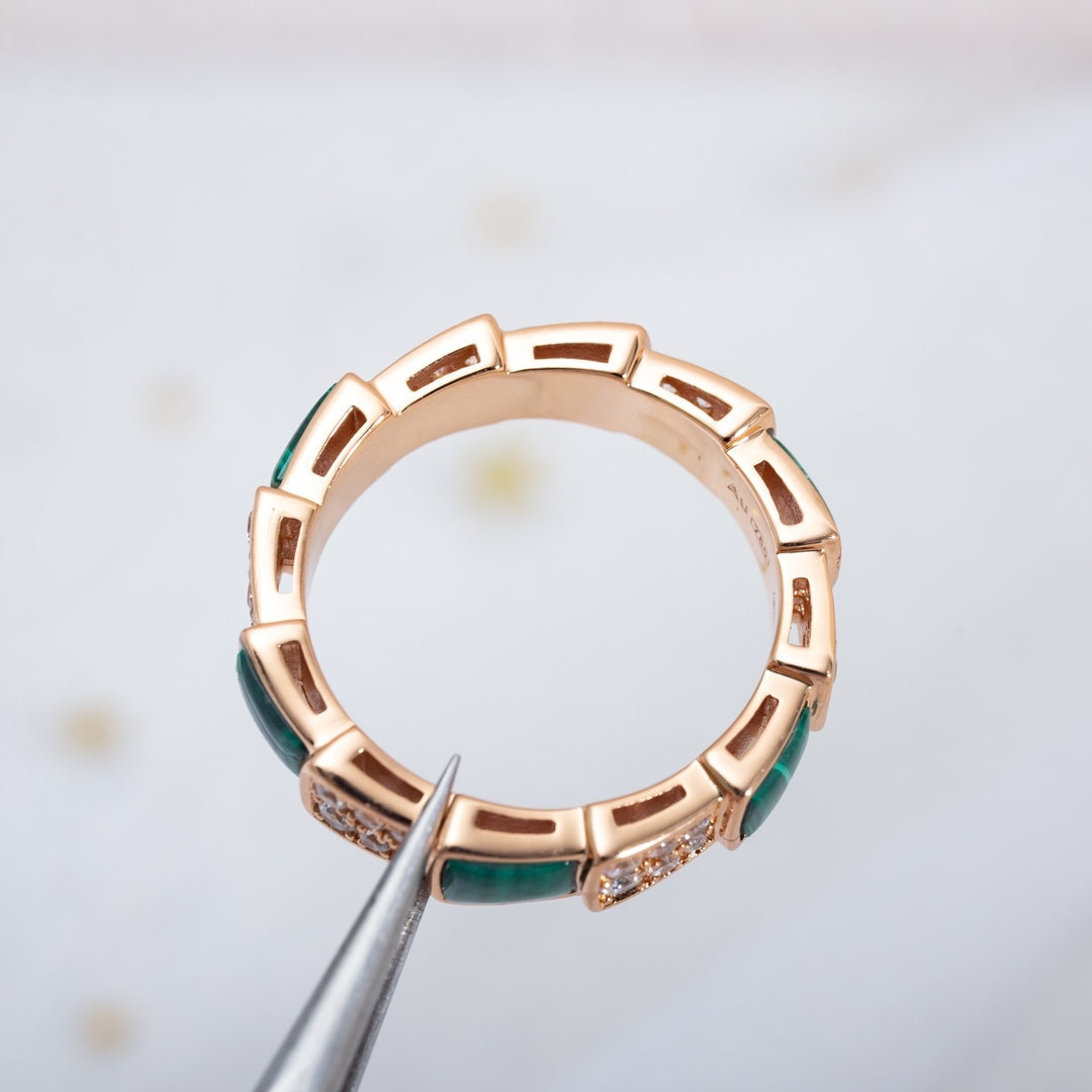 [AuraEcho]SERPENTI RING PINK GOLD MALACHITE DIAMOND PAVED 4MM