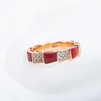 [AuraEcho]SERPENTI RING PINK GOLD CARNELIAN DIAMOND PAVED 4MM