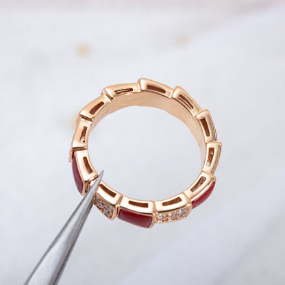 [AuraEcho]SERPENTI RING PINK GOLD CARNELIAN DIAMOND PAVED 4MM