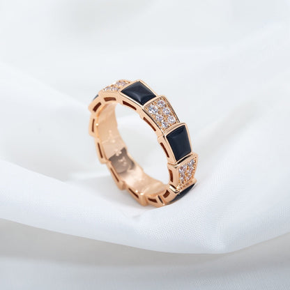 [AuraEcho]SERPENTI RING PINK GOLD BLACK MOP DIAMOND PAVED 4MM