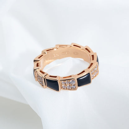 [AuraEcho]SERPENTI RING PINK GOLD BLACK MOP DIAMOND PAVED 4MM