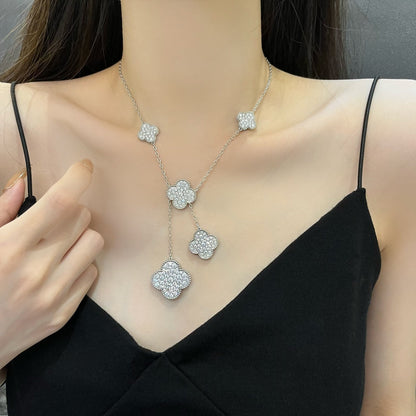 [AuraEcho]CLOVER 5 MOTIFS SILVER DIAMONDS NECKLACE