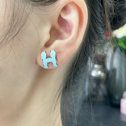 [AuraEcho]POP H SKY BLUE STUD EARRINGS