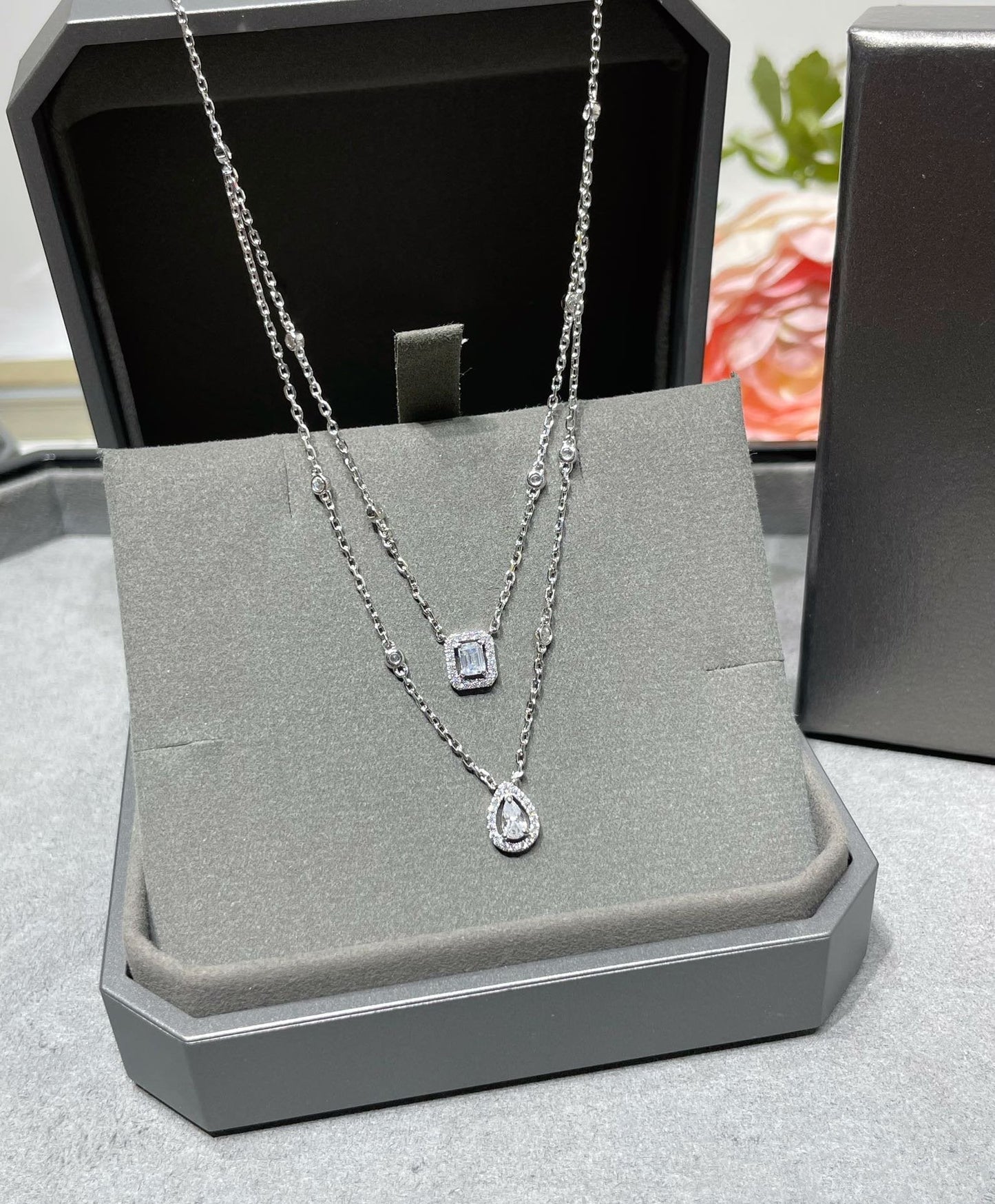 [AuraEcho]MY TWIN 2 ROW DIAMOND NECKLACE