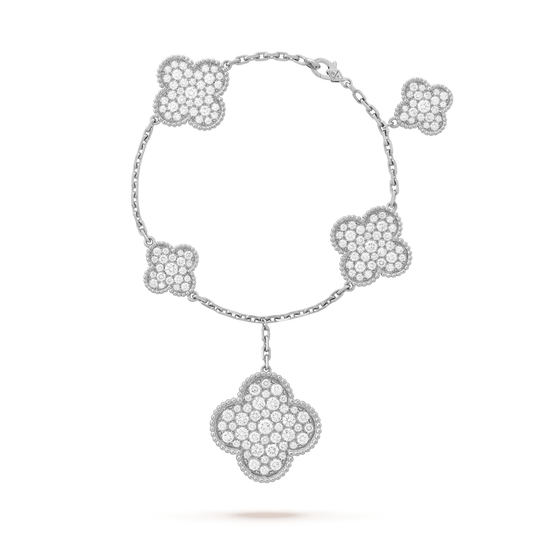[AuraEcho]CLOVER 6 MOTIFS SILVER DIAMOND BRACELET