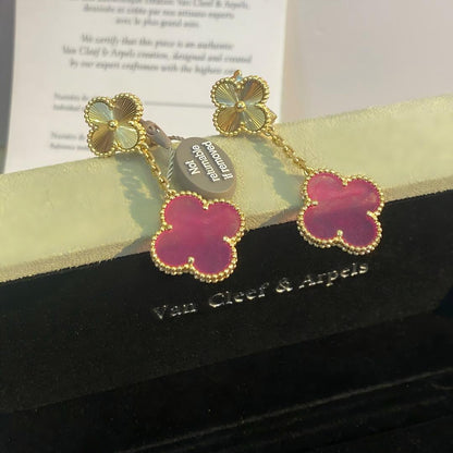 [AuraEcho]Clover Pink Enamel Necklace & Earring Jewelry Set