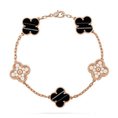 [AuraEcho]Clover Laser  Pulsar Stone 5-Motif & LOVE Diamond-Paved Bracelet Stack Set