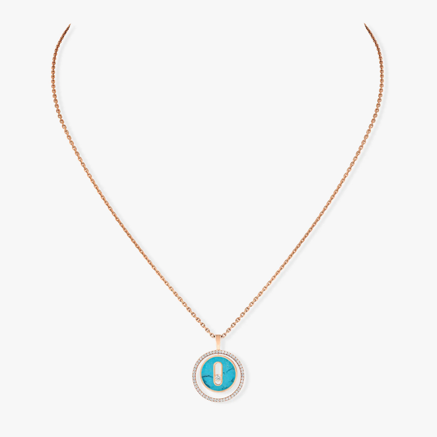 [AuraEcho]LUCKY MOVE 1 DIAMOND TURQUOISE PINK GOLD DIAMOND NECKLACE