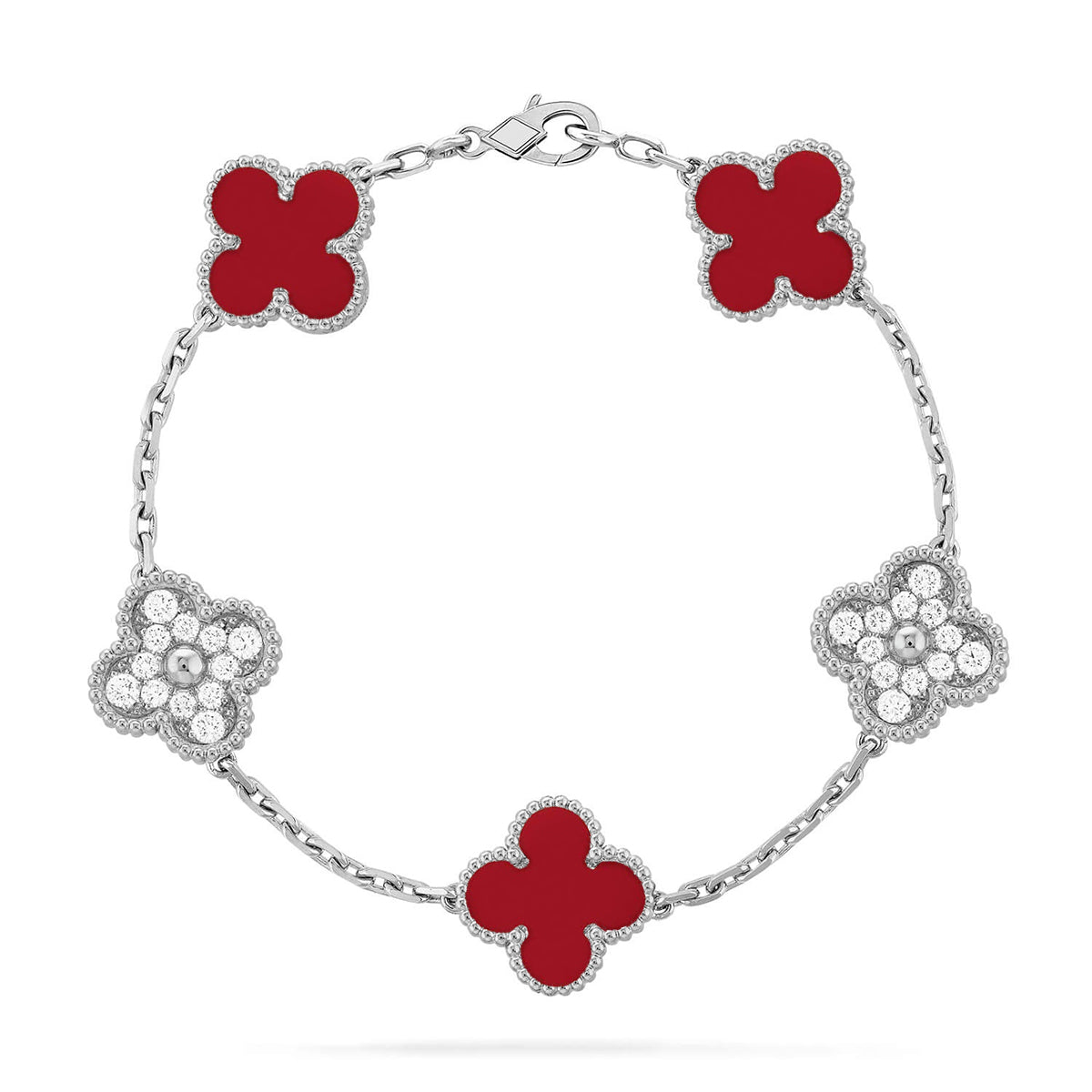 [AuraEcho] CLOVER 5 MOTIF RED CORNELIAN BRACELET COLLECTION