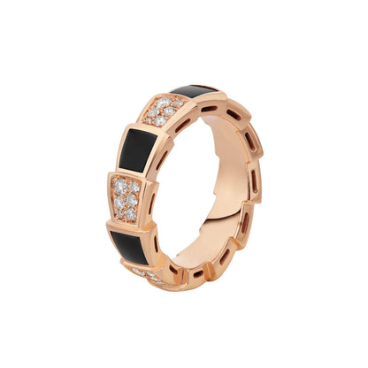 [AuraEcho]SERPENTI RING PINK GOLD BLACK MOP DIAMOND PAVED 4MM