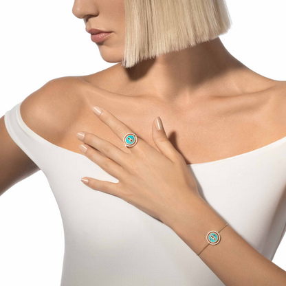 [AuraEcho]LUCKY MOVE TURQUOISE PINK GOLD DIAMOND BRACELET