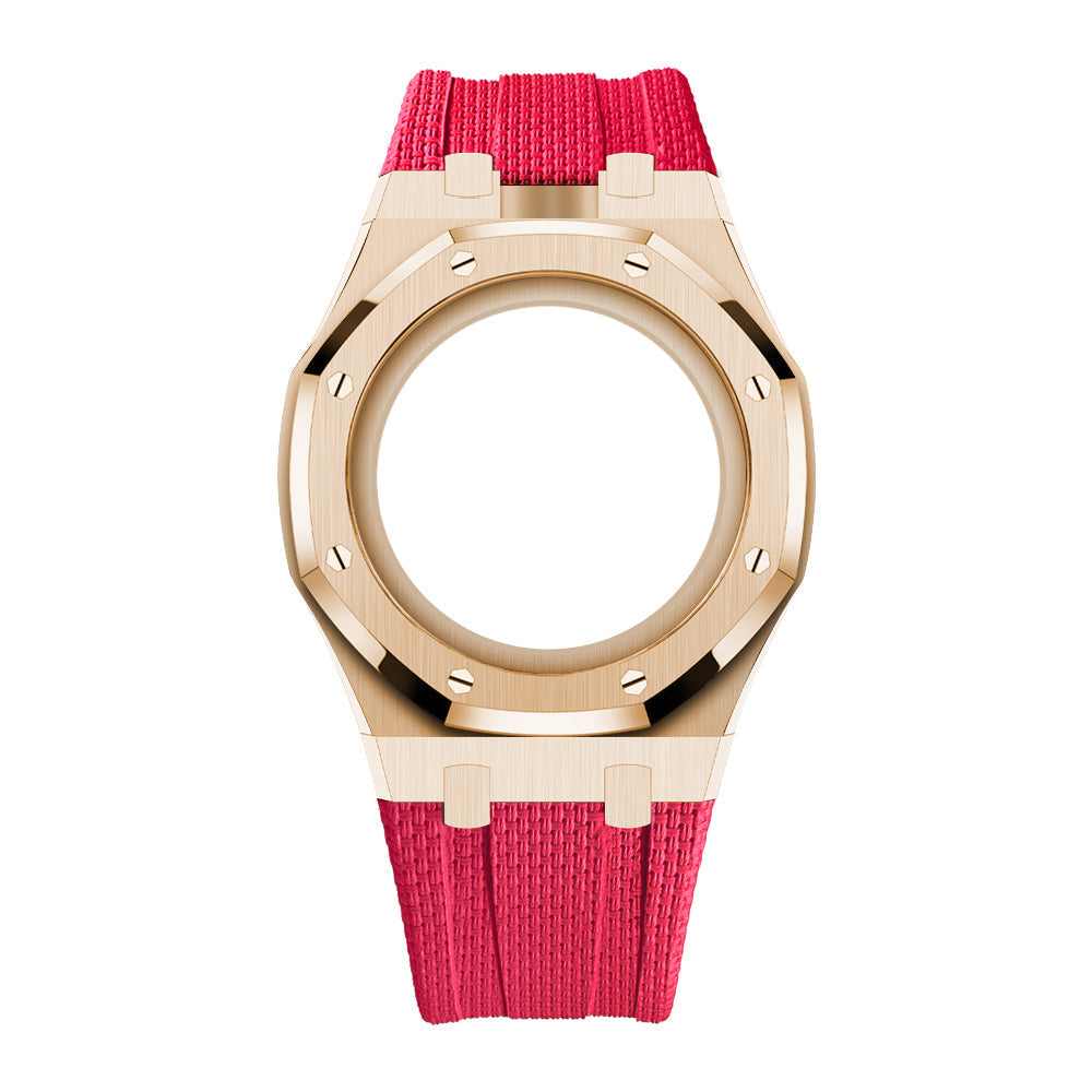 [AuraEcho]Steel Case & Fluoroelastomer Strap Full‑wrap Embedded Watch Band