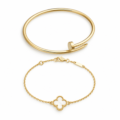 [AuraEcho] Clover White Mother-of-Pearl & JUSTE Bracelet Stack Set
