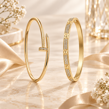 [AuraEcho] JUSTE Diamond & LOVE Diamond-Paved Bracelet Stack Set