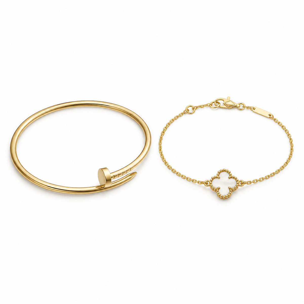 [AuraEcho] Clover White Mother-of-Pearl & JUSTE Bracelet Stack Set