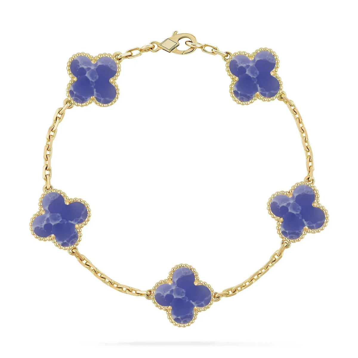 [AuraEcho] LOVE & JUSTE & Blue Veins Clover 5-Motif Diamond Bracelet Stack Set