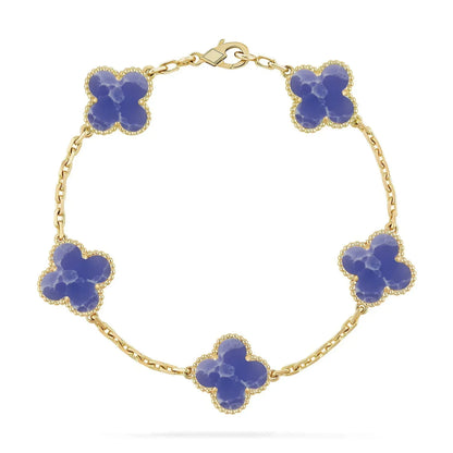 [AuraEcho] LOVE & JUSTE & Blue Veins Clover 5-Motif Diamond Bracelet Stack Set