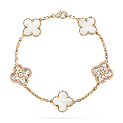 [AuraEcho]CLOVER BRACELET 5 MOTIF WHITE MOP DIAMOND