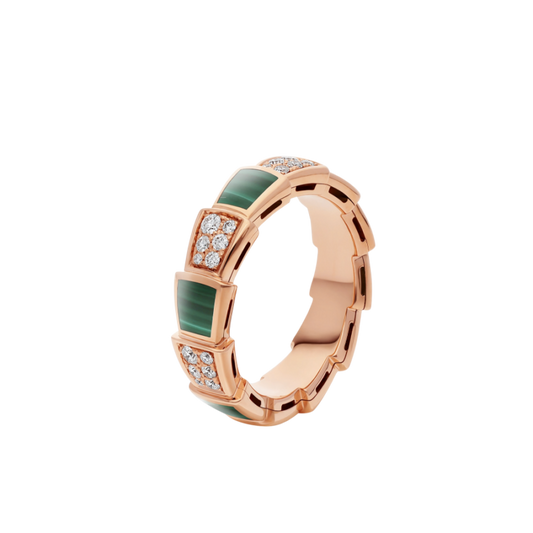 [AuraEcho]SERPENTI RING PINK GOLD MALACHITE DIAMOND PAVED 4MM