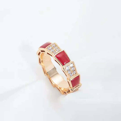 [AuraEcho]SERPENTI RING PINK GOLD CARNELIAN DIAMOND PAVED 4MM
