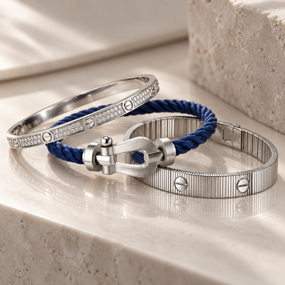 [AuraEcho]Love & Force Large Horseshoe Trio Bracelet Stack Set