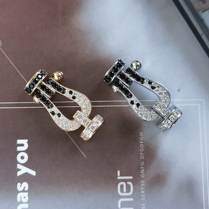 [AuraEcho]Pave Gemstone Love &Force Large Horseshoe Diamond Duo Bracelet Stack Set