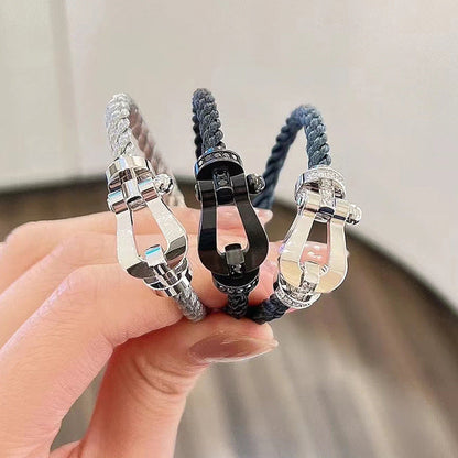 [AuraEcho]FORCE LARGE HORSESHOE HALF DIAMOND BRACELET SILVER