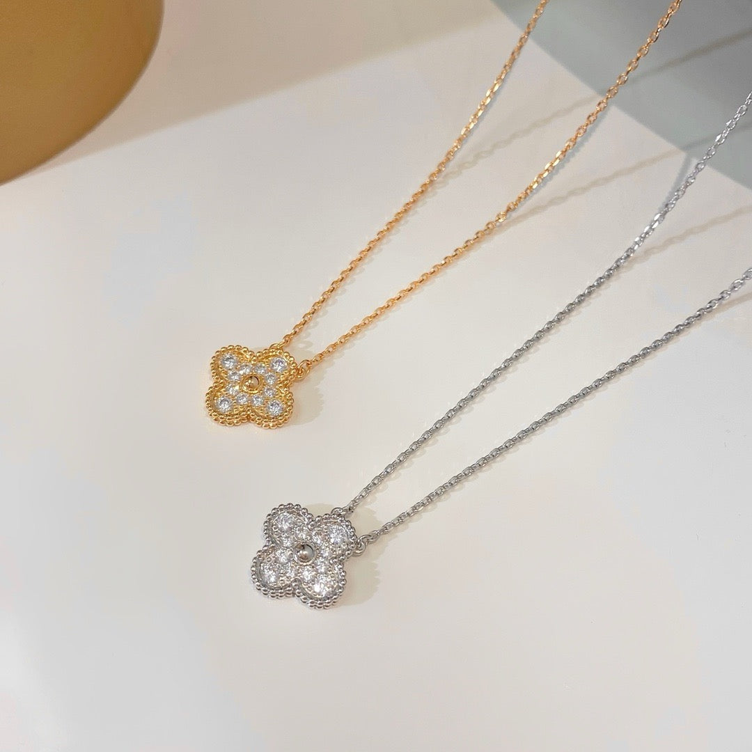 [AuraEcho]CLOVER 15MM DIAMOND SINGLE FLOWER NECKLACE