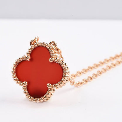 [AuraEcho]CLOVER 15MM CARNELIAN SINGLE FLOWER NECKLACE