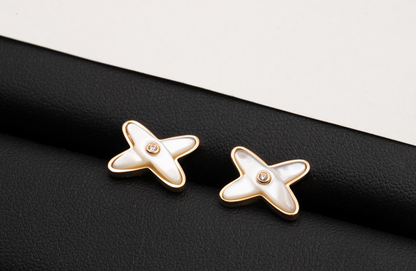 [AuraEcho]JEUX DE WHITE MOP ROSE GOLD DIAMOND EARRINGS