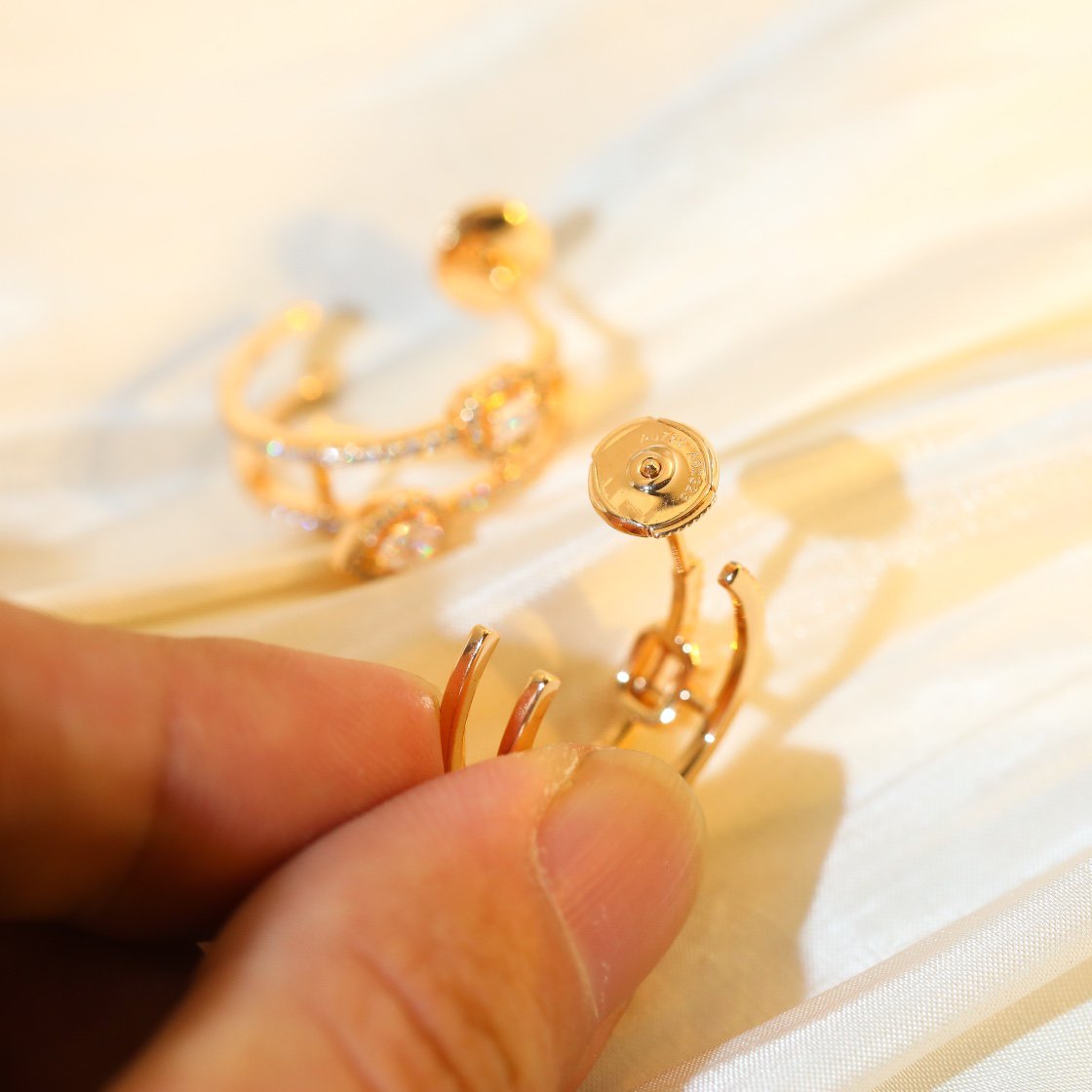 [AuraEcho]CREOLES MY TWIN 2 RANGS SILVER DIAMOND EARRINGS