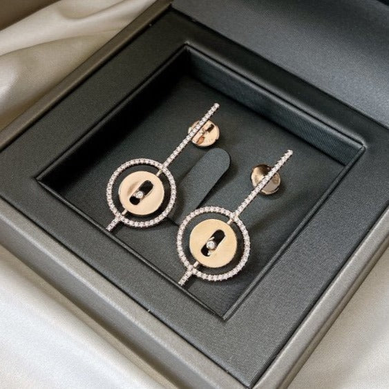 [AuraEcho]LUCKY MOVE ARROW PINK GOLD DIAMOND EARRINGS