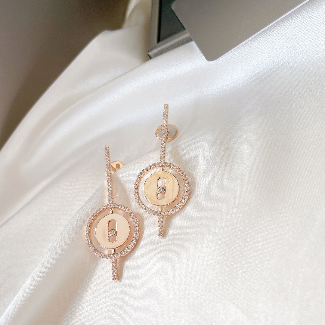 [AuraEcho]LUCKY MOVE ARROW PINK GOLD DIAMOND EARRINGS