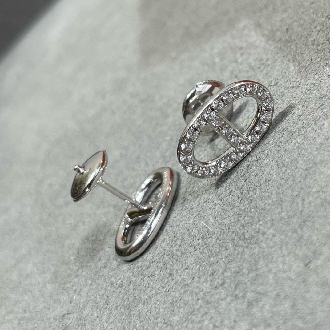 [AuraEcho]HM FULL DIAMOND PIG NOSE STUD EARRINGS