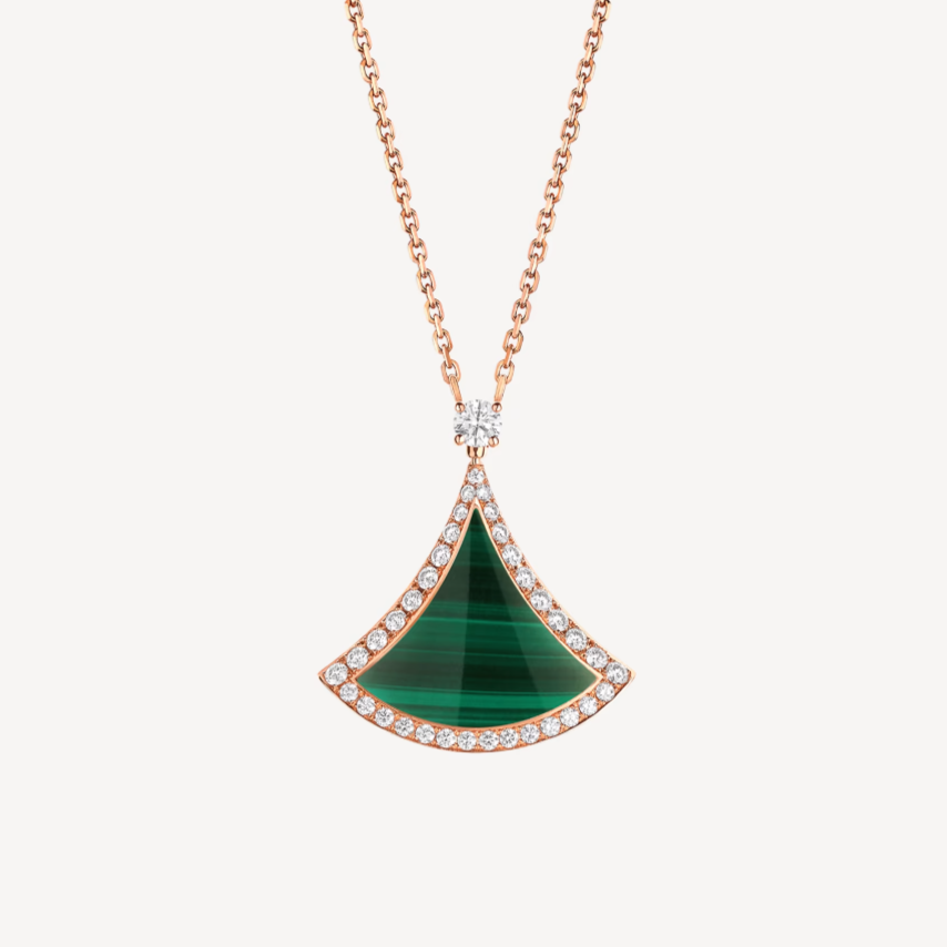 [AuraEcho]DREAM MALACHITE DIAMOND PAVED PINK GOLD NECKLACE
