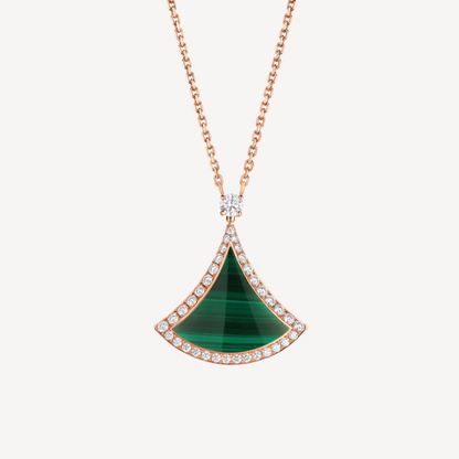 [AuraEcho]DREAM MALACHITE DIAMOND PAVED PINK GOLD NECKLACE