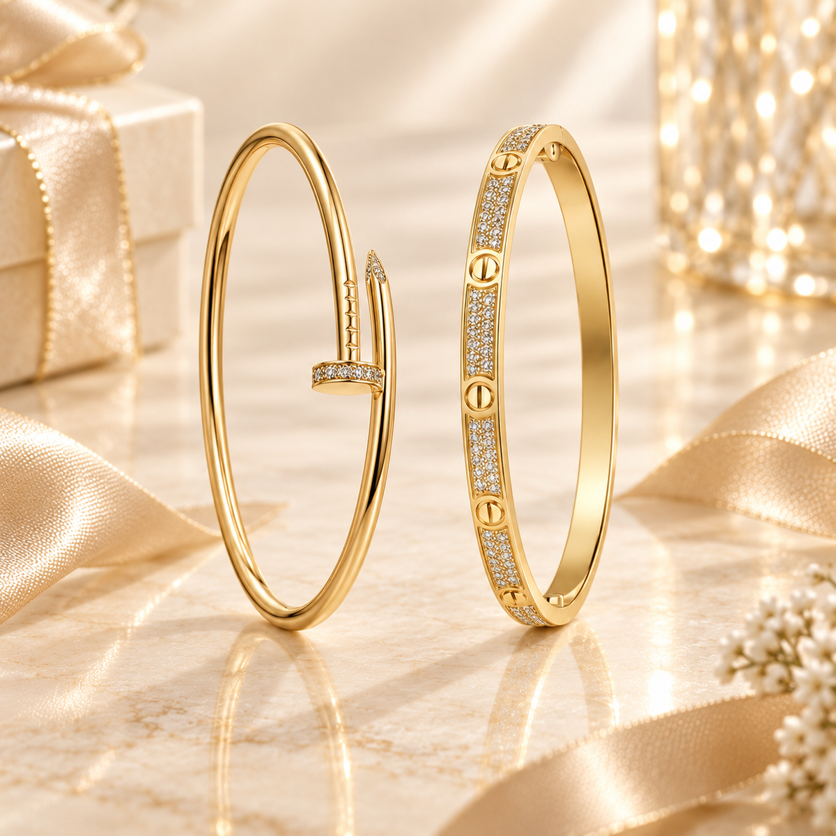 [AuraEcho] JUSTE Diamond & LOVE Diamond-Paved Bracelet Stack Set